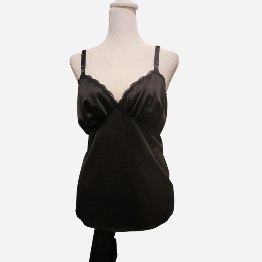 Vintage Shadowline Black lace trim camisole with adjustable straps‎